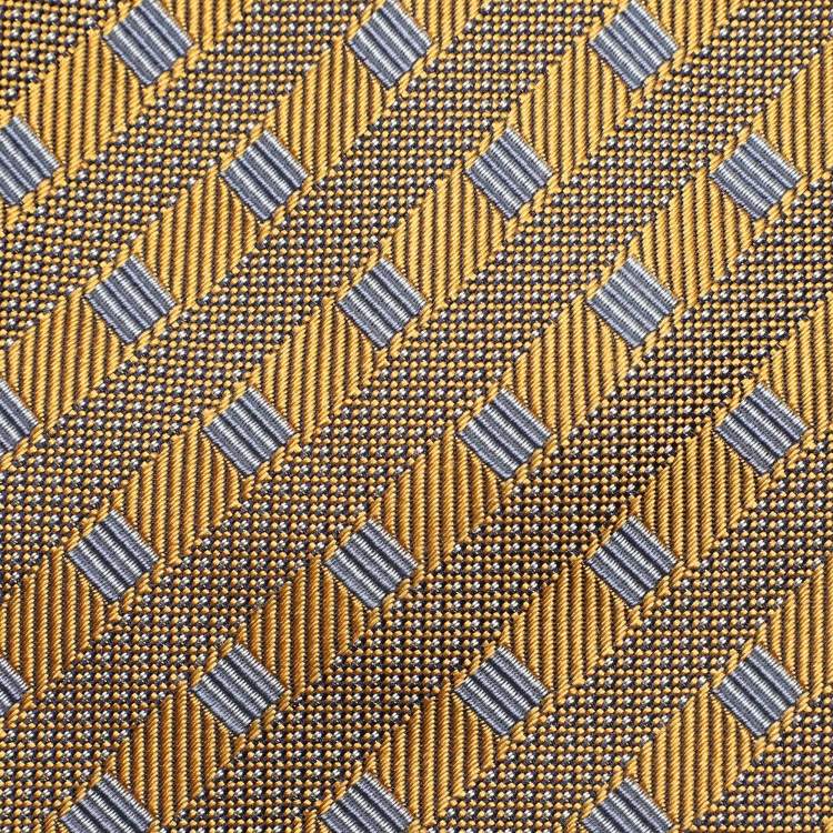 Pre Owned Burberry Yellow Diagonal Patterned Silk Tie 