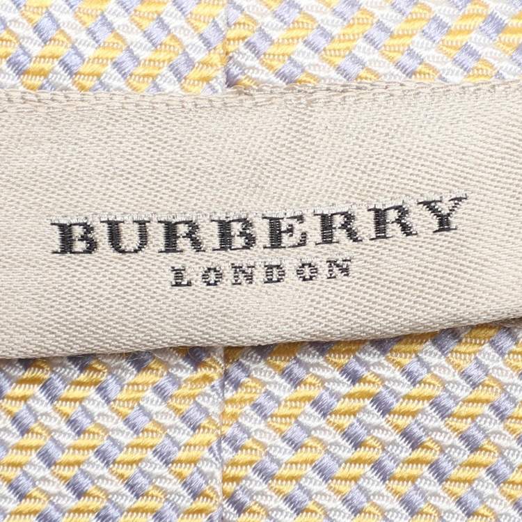Pre Owned Burberry Yellow/Grey Micro Diamond Motif Silk Tie