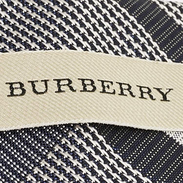 Pre Owned Burberry Navy Blue Check Pattern Silk Tie
