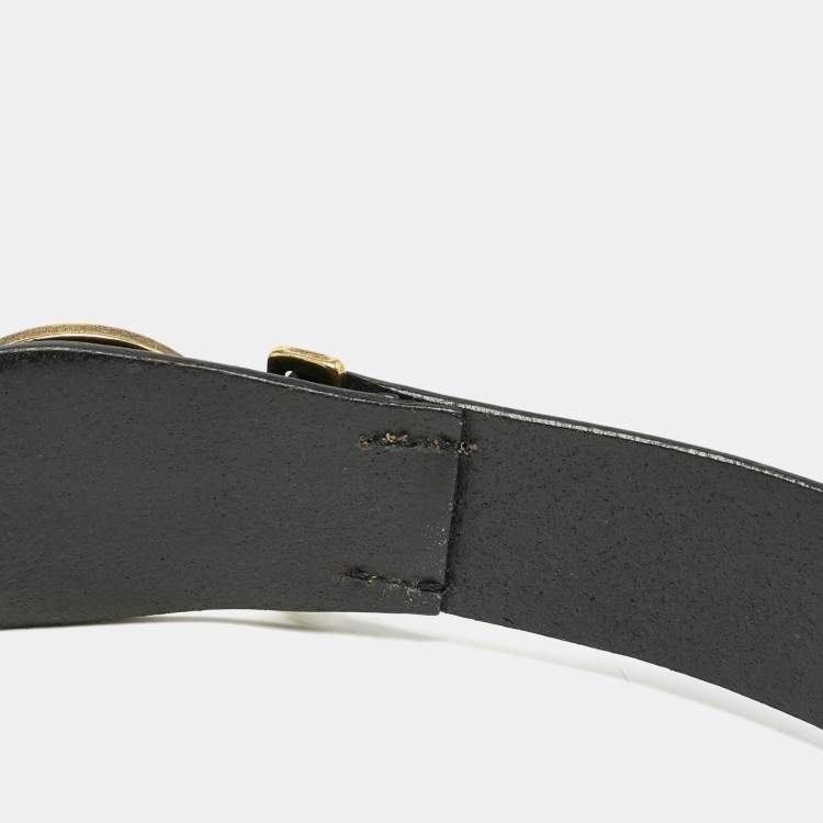 Pre Owned Burberry Black Leather Round Clasp Buckle Belt 90CM