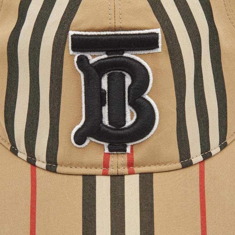 Pre Owned Burberry Beige Logo Striped Cotton Baseball Cap M