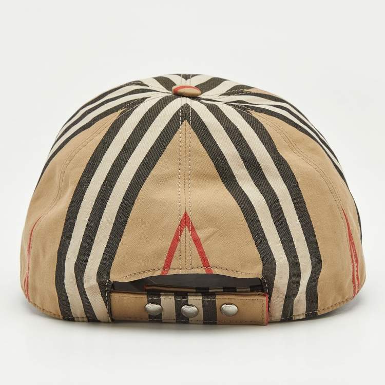 Pre Owned Burberry Beige Logo Striped Cotton Baseball Cap M