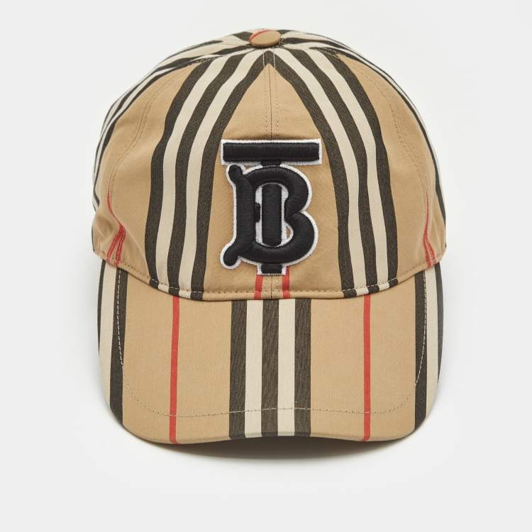 Pre Owned Burberry Beige Logo Striped Cotton Baseball Cap M