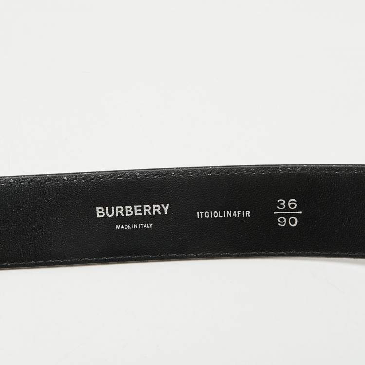 Pre Owned Burberry Black Coated Canvas and Leather TB Logo Plague Belt 90CM