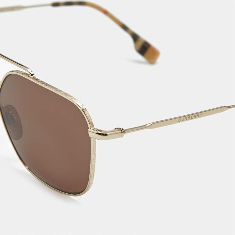Pre Owned Burberry Brown B 3107 Check Square Sunglasses