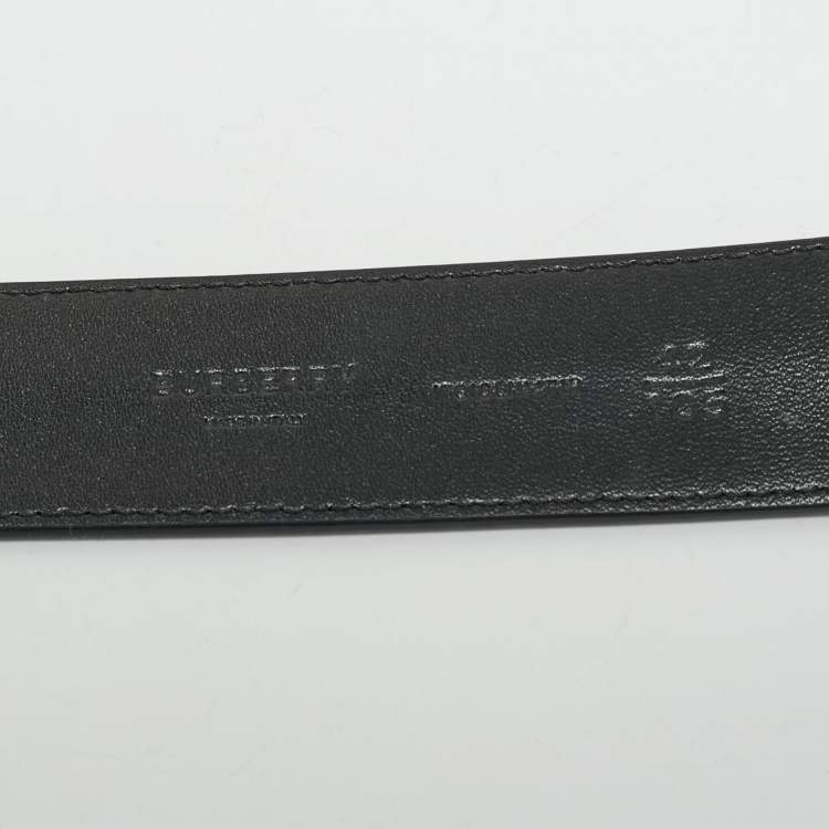Pre Owned Burberry Black/Beige Housecheck Fabric and Leather Logo Buckle Belt 105CM