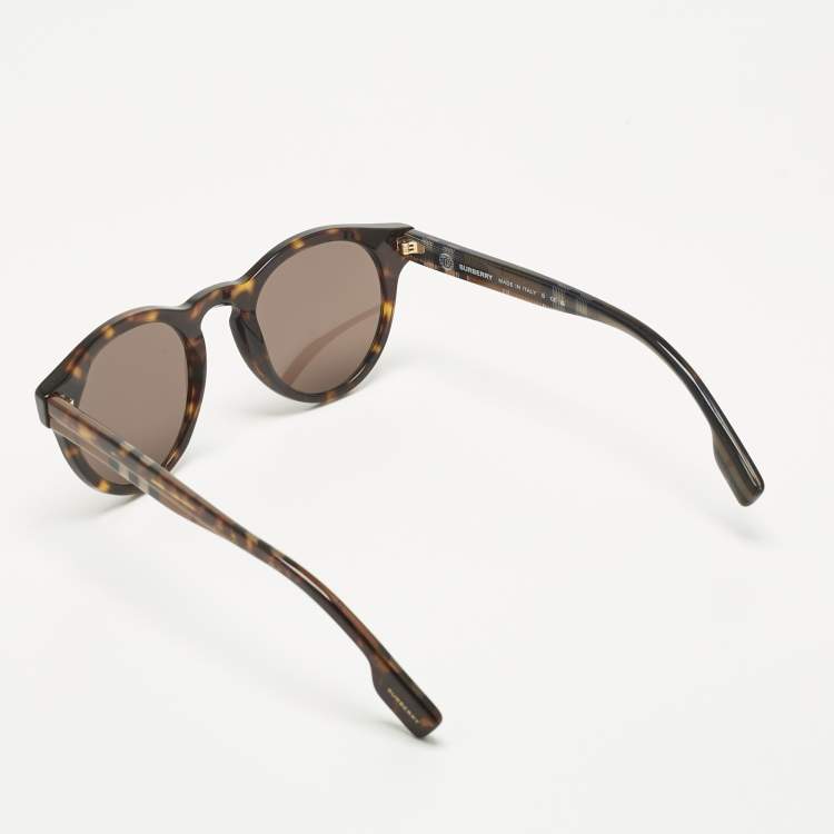 Pre Owned Burberry Brown Check B 4359 Frame Round Sunglasses