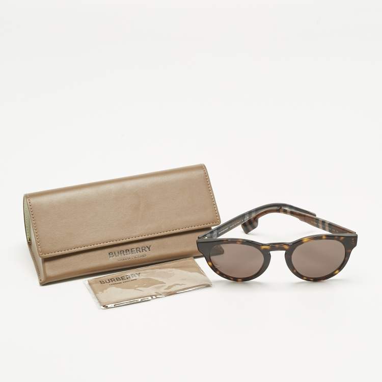 Pre Owned Burberry Brown Check B 4359 Frame Round Sunglasses