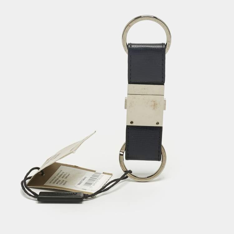 Pre Owned Burberry Navy Blue Leather Keyring