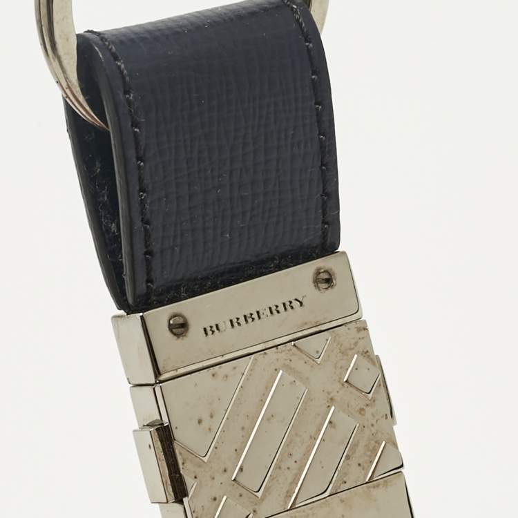 Pre Owned Burberry Navy Blue Leather Keyring