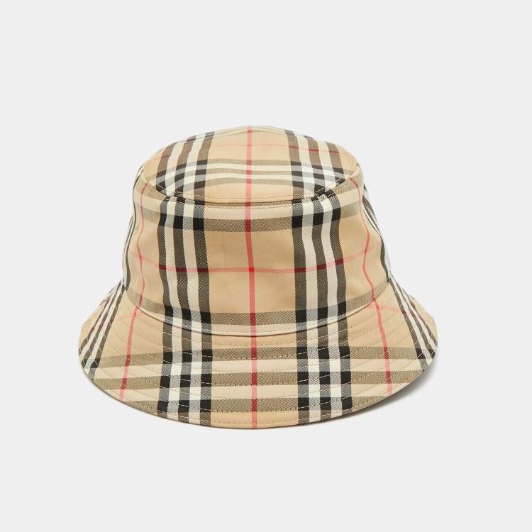 Pre Owned Burberry Beige Vintage Check Bucket Hat M