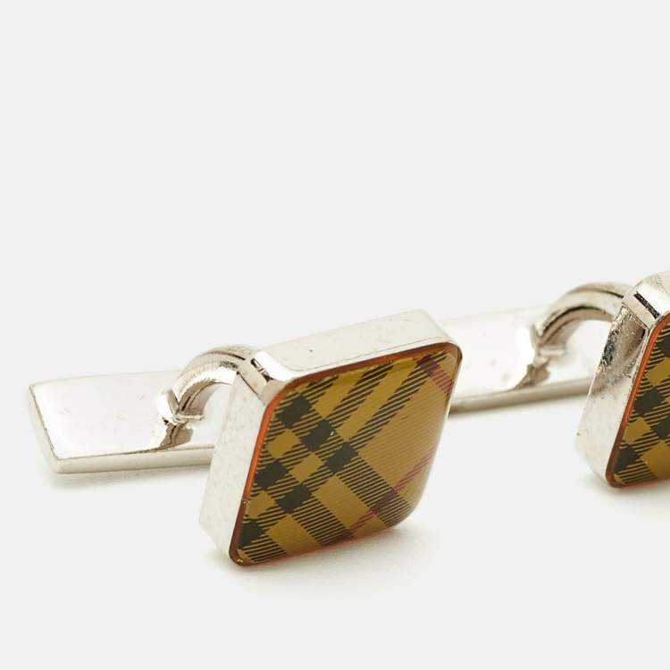 مملوكة مسبقًا Burberry Iconic Classic Nova Palladium Plated Metal Cufflinks