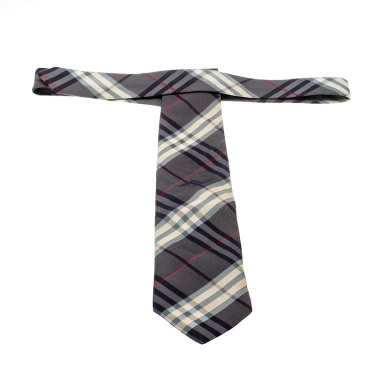Pre Owned Burberry Brown Nova Check Pattern Silk Tie 