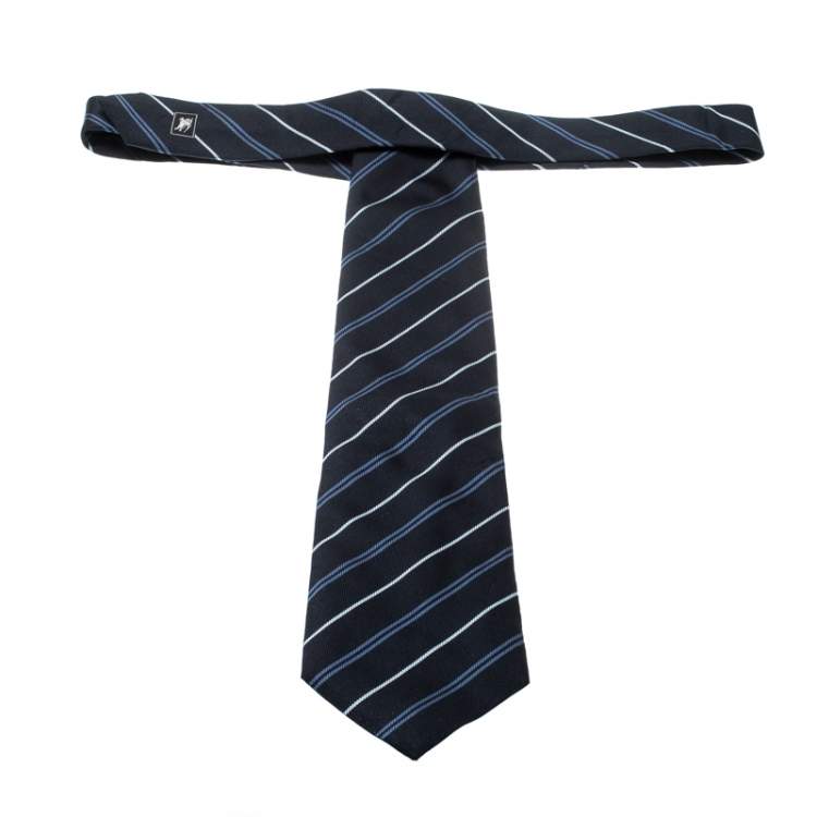Pre Owned Burberry Navy Blue Diagonal Striped Silk Tie 