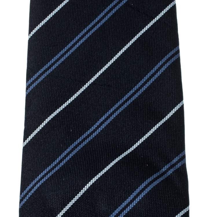 Pre Owned Burberry Navy Blue Diagonal Striped Silk Tie 