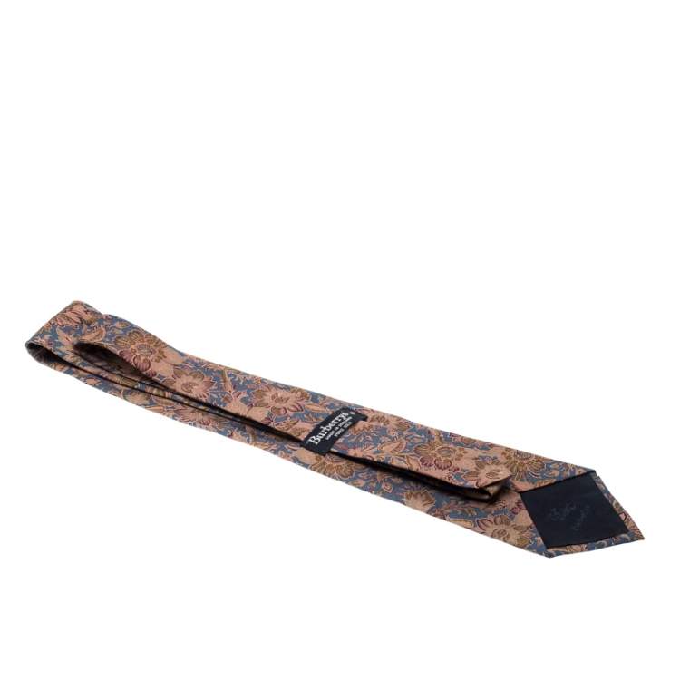 مملوكة مسبقًا Burberry Vintage Blue and Brown Floral Print Silk Tie 