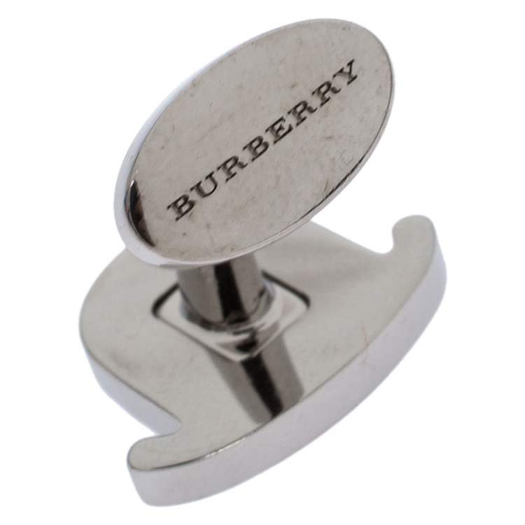Pre Owned Burberry Black & White Enamel Silver Tone Cufflinks