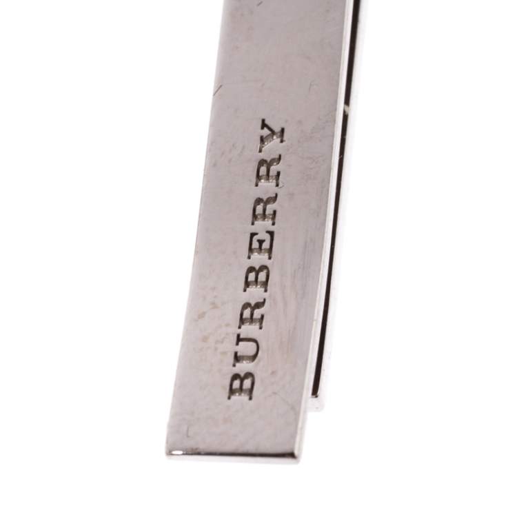 Pre Owned Burberry Silver Tone Mother of Pearl Inlay Tie Bar
