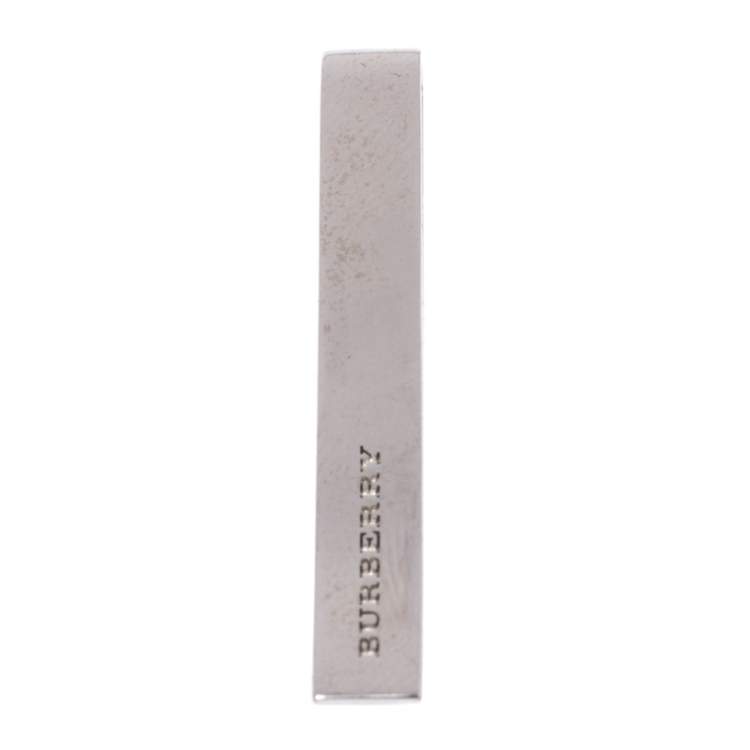 Pre Owned Burberry Silver Tone Mother of Pearl Inlay Tie Bar