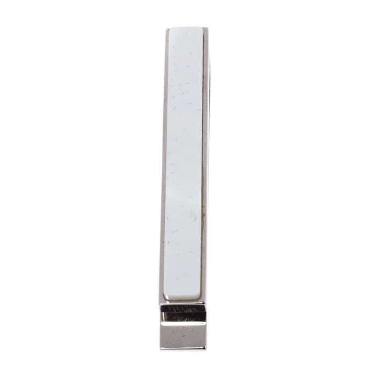 Burberry Mother of Pearl Inlay Silver Tone Tie Bar Clip Burberry