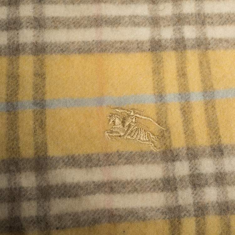 Pre Owned Burberry Light Yellow Nova Check Cashmere & Wool Fringed Scarf