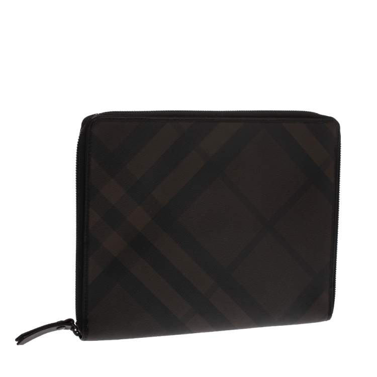 Pre Owned Burberry Brown Smoked Check Coated Canvas and Leather Tablet iPad 2 Case   