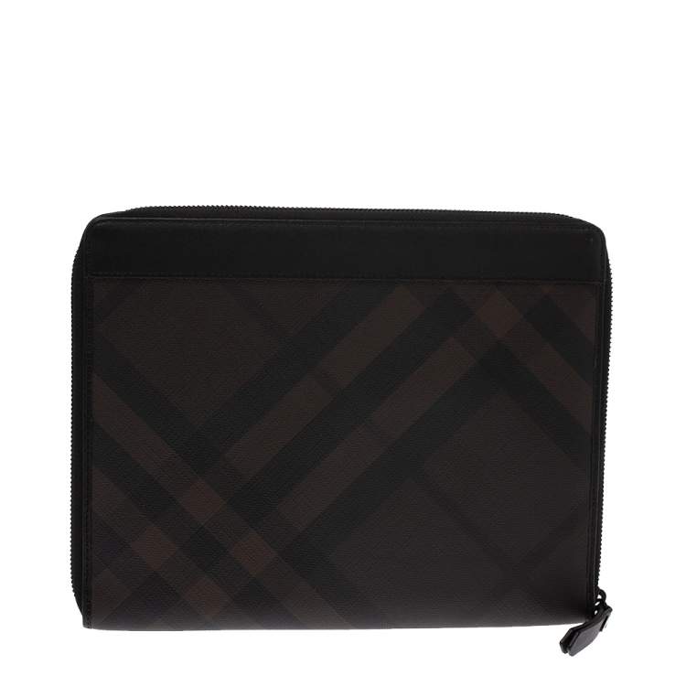 Pre Owned Burberry Brown Smoked Check Coated Canvas and Leather Tablet iPad 2 Case   
