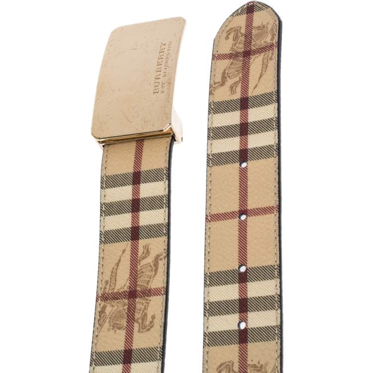 Pre Owned Burberry Beige Haymarket Check PVC Logo Plaque Belt 100CM