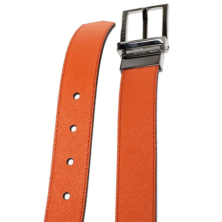 Pre Owned Burberry Orange/Black Leather Reversible Buckle Belt 100CM
