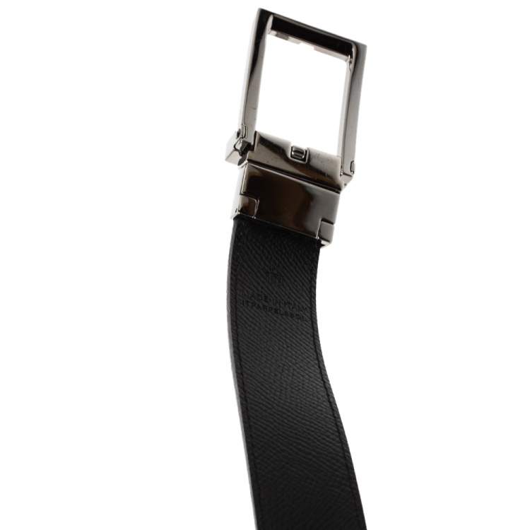 Pre Owned Burberry Orange/Black Leather Reversible Buckle Belt 100CM
