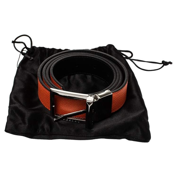 Pre Owned Burberry Orange/Black Leather Reversible Buckle Belt 100CM