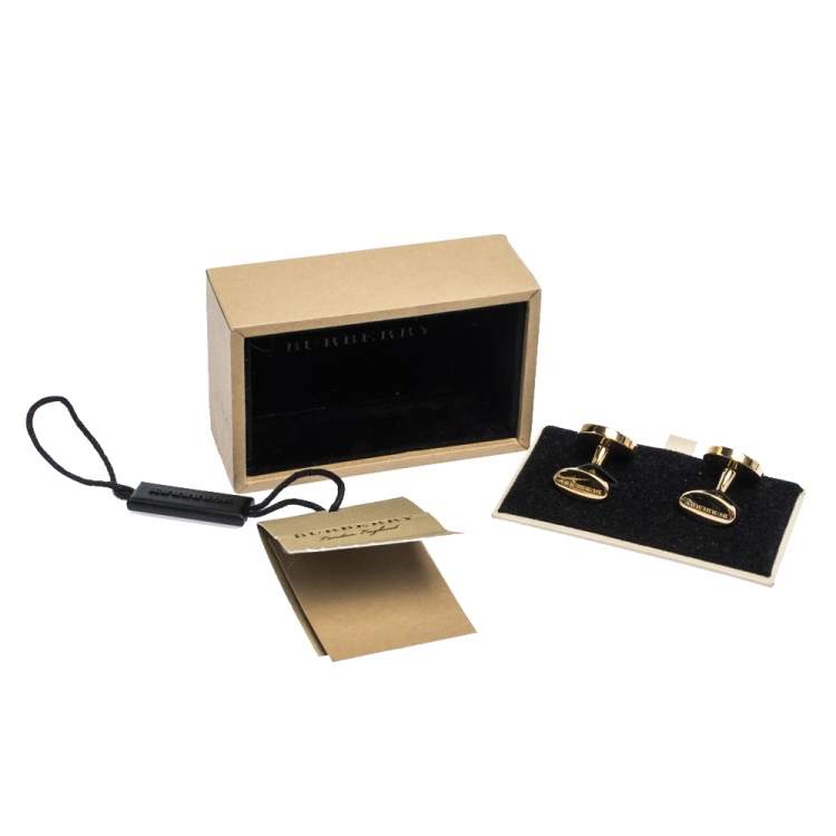 Pre Owned Burberry Logo Engraved Gold Tone Round Cufflinks