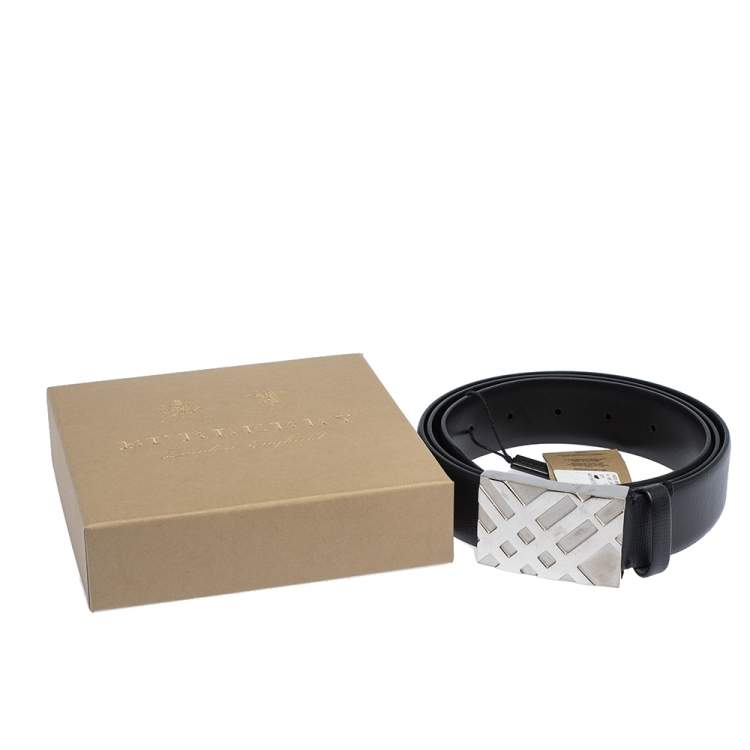 Pre Owned Burberry Black Leather Dean Buckle Belt 105CM