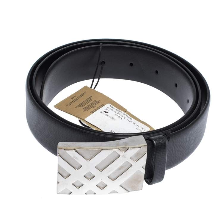 Pre Owned Burberry Black Leather Dean Buckle Belt 105CM