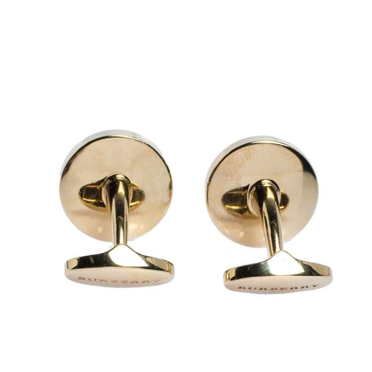 Pre Owned Burberry Logo Engraved Gold Tone Round Cufflinks