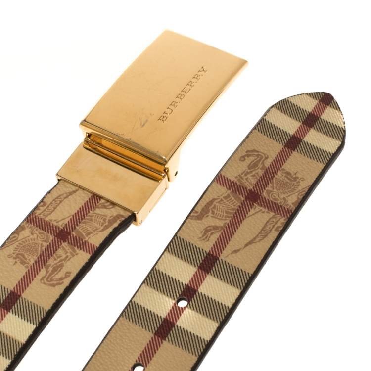 Pre Owned Burberry Beige Haymarket Check PVC Logo Plaque Belt 80CM