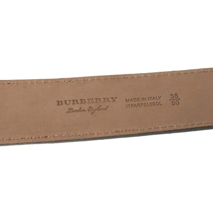 Pre Owned Burberry Neon Green Pebbled Leather Mark Buckle Belt 90 CM