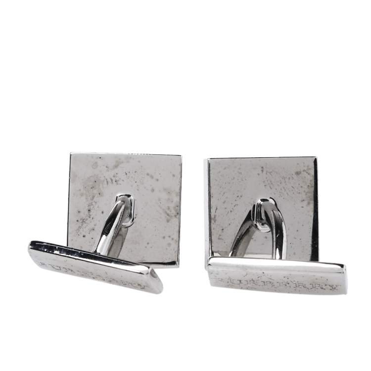 Pre Owned Burberry Silver Tone House Check Square Cufflinks