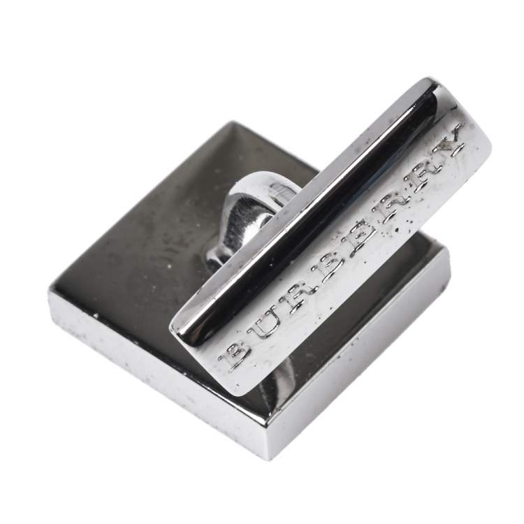 Pre Owned Burberry Silver Tone House Check Square Cufflinks