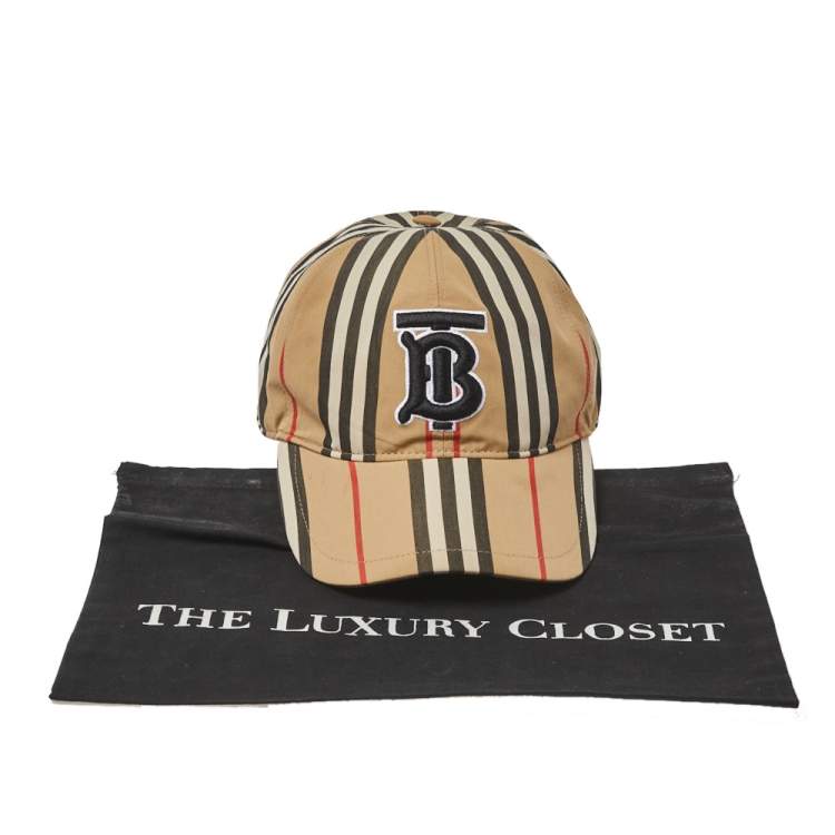 Pre Owned Burberry Beige Striped Cotton Baseball Cap L