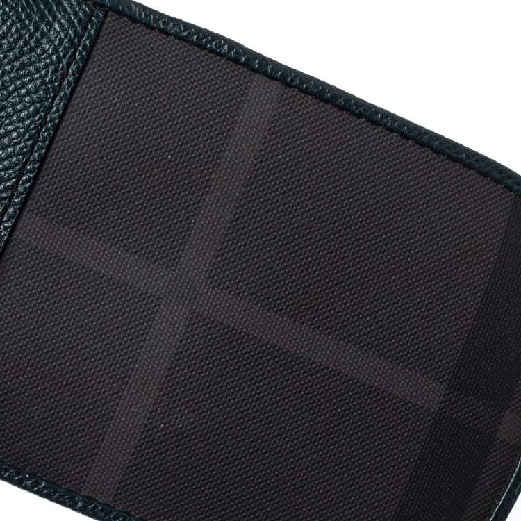 Pre Owned Burberry Green/Grey Check Canvas and Leather Phone Pouch