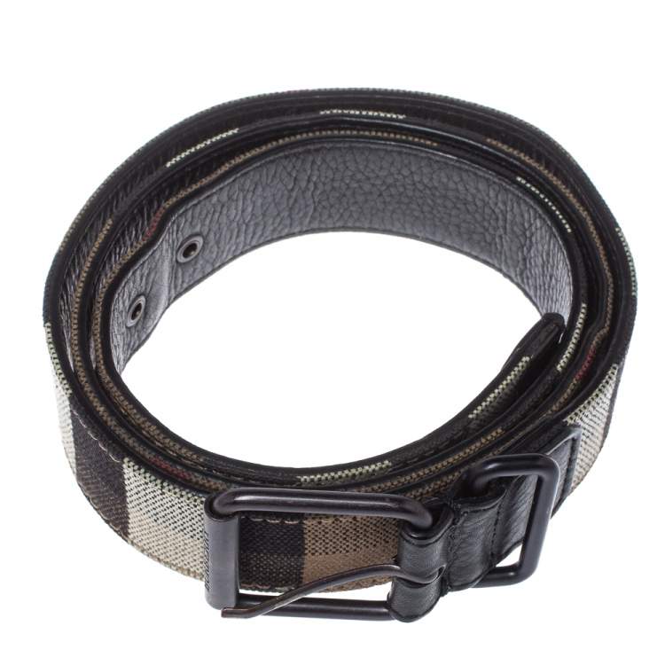 Pre Owned Burberry Beige/Black House Check Canvas and Leather Belt 125 CM