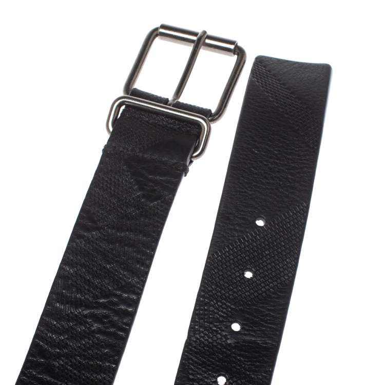 Pre Owned Burberry Black Check Embossed Leather Belt 105CM