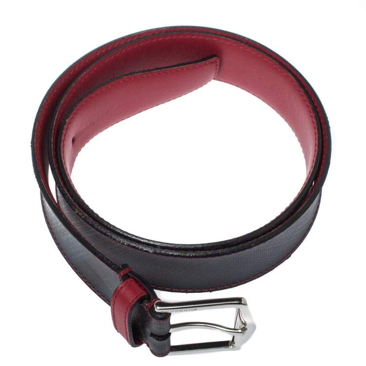 Pre Owned Burberry Navy Blue/Red Smoked Check Coated Canvas Joe Buckle Belt 100CM