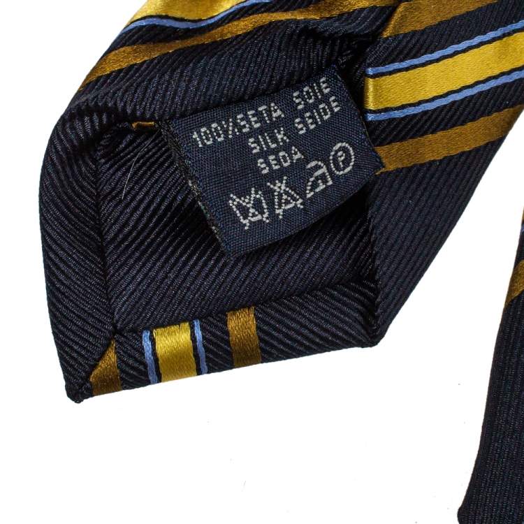 Pre Owned Burberry Vintage Navy Blue Striped Silk Tie