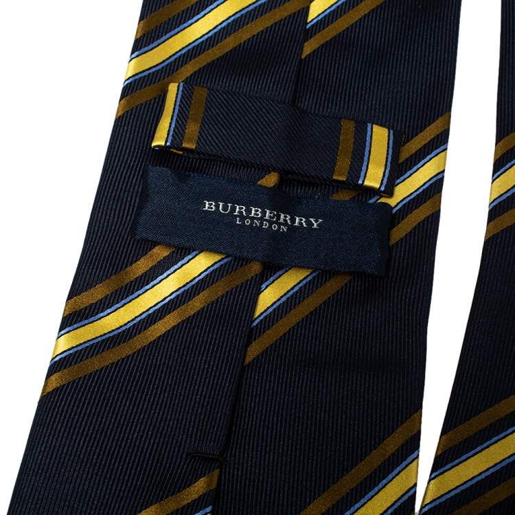 Pre Owned Burberry Vintage Navy Blue Striped Silk Tie