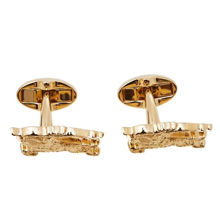 Pre Owned Burberry Gold Tone Equestrian Knight Cufflinks