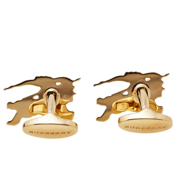 Pre Owned Burberry Gold Tone Equestrian Knight Cufflinks