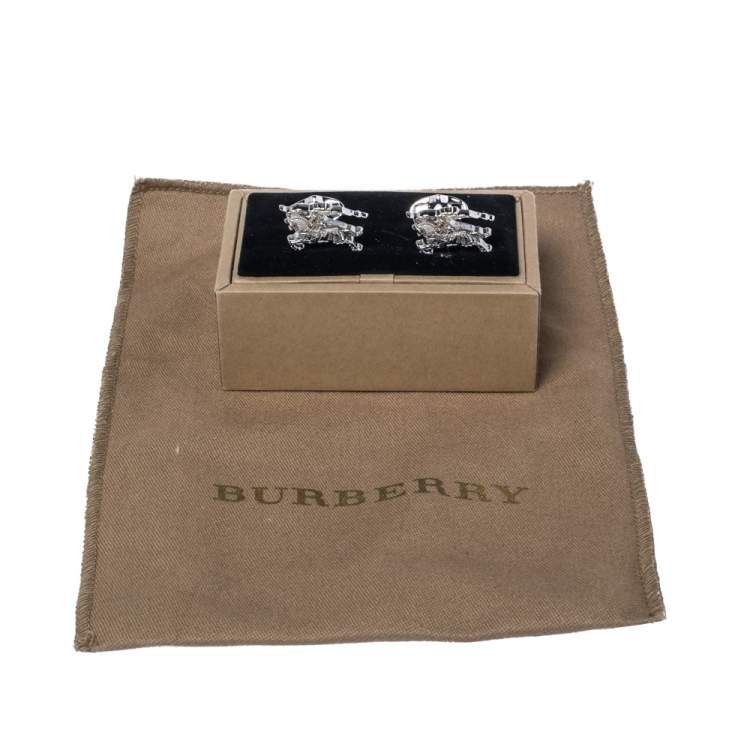 Pre Owned Burberry Equestrian Knight Silver Tone Cufflinks 