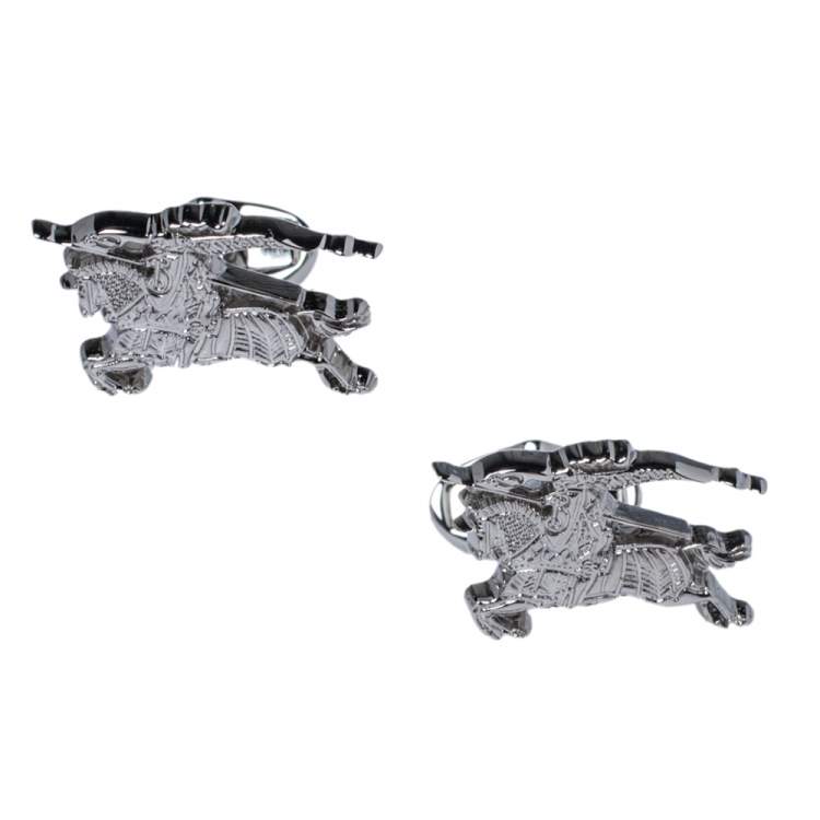 Pre Owned Burberry Equestrian Knight Silver Tone Cufflinks 